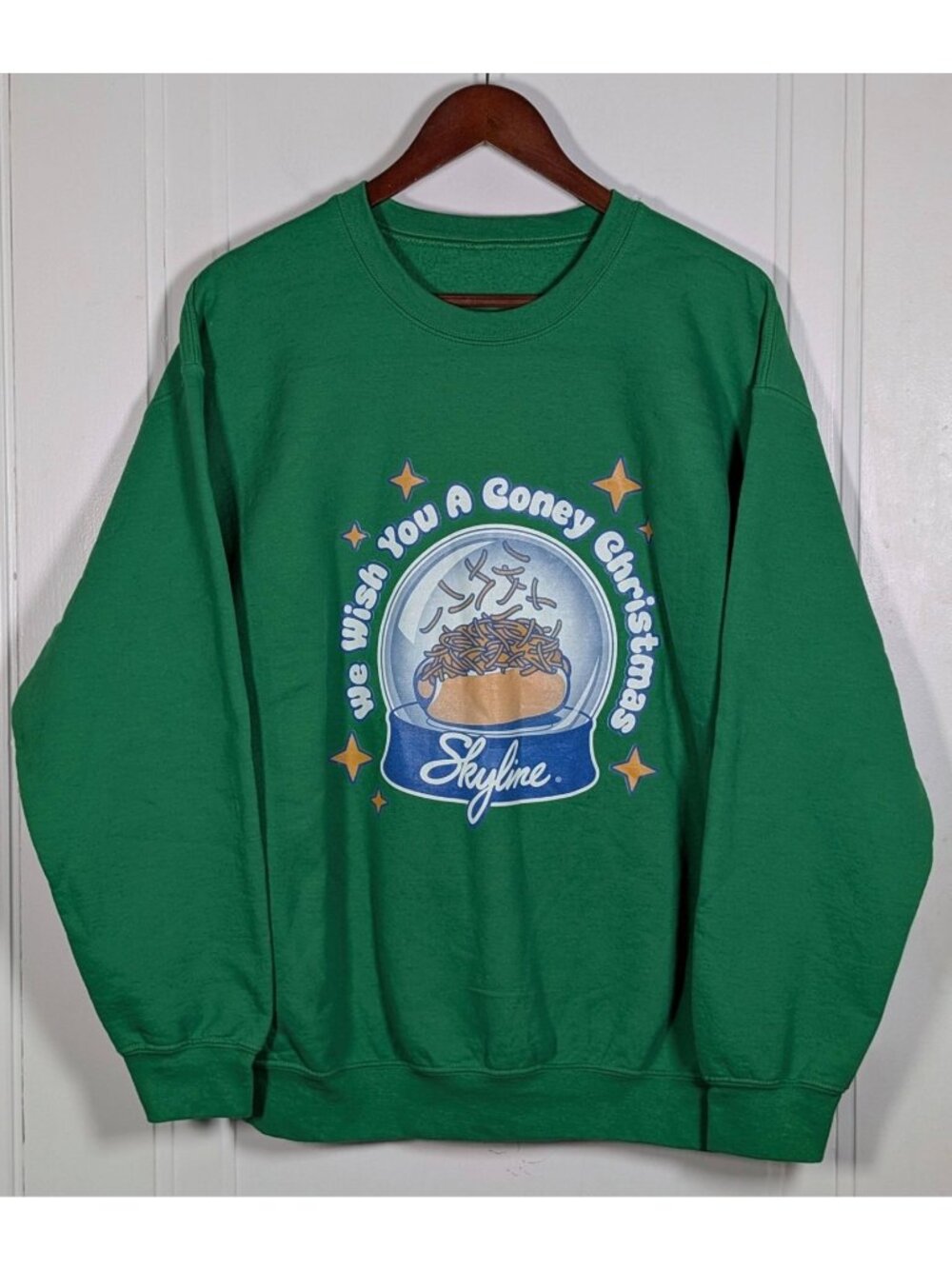 Skyline Chili We Wish You A Coney Christmas Sweatshirt Green Adult Size Large